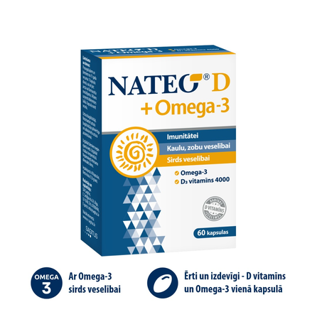 NATEO D3 Plus Omega-3 SV4000 kapsulas, 60 gab.