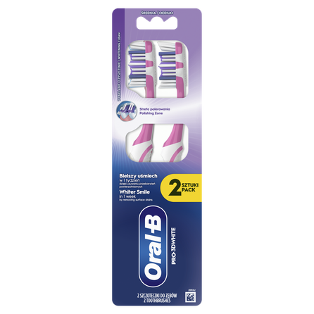 ORAL-B Pro-3DWhite, Whitening Clean, Medium zobu birste, 2 gab.