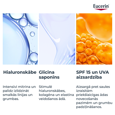 EUCERIN Hyaluron-Filler +3x Effect SPF 15 Sausai Ādai sejas krēms, 50 ml