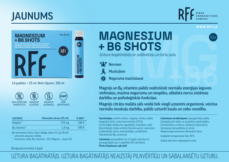 RFF Magnesium + B6 Shots (25 ml) pudelītes, 14 gab.