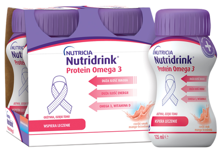 NUTRICIA Nutridrink Protein Omega 3 ar atsvaidzinošo persiku-mango garšu 125 ml, 4 gab.
