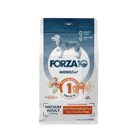 FORZA10 Monodiet Medium Adult Ar Zirgaaļu Un Zirņiem, Suņiem sausā barība, 1.5 kg