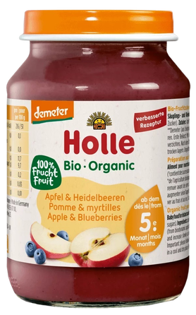 HOLLE (no 5 mēnešu vecuma) Ābolu un melleņu biezenis, 190 g