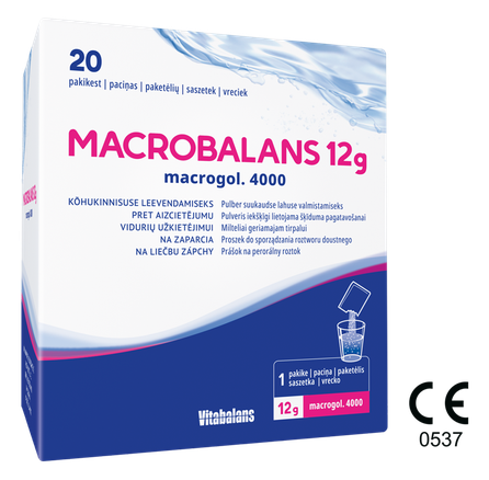 MACROBALANS 12 g pulveris iekšķīgi lietojama šķīduma pagatavošanai, 20 gab.