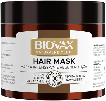 BIOVAX Natural Oils atjaunojoša maska matiem, 250 ml