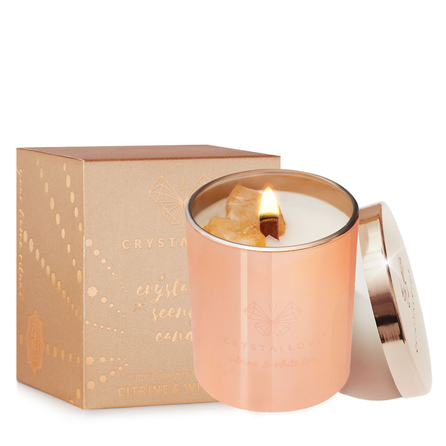 CRYSTALLOVE Citrine Soy Candle & White Tea aromātiskā svece, 1 gab.