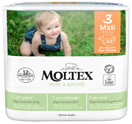 MOLTEX Eco Pure & Nature 3 Midi (4-9 kg) autiņbiksītes, 33 gab.
