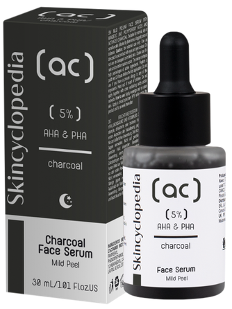 SKINCYCLOPEDIA Charcoal with 5% AHA + PHA Complex pīlinga serums, 30 ml
