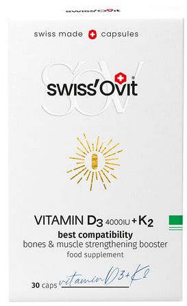 SWISS OVIT Vitamin D3 4000 IU +K2 kapsulas, 30 gab.