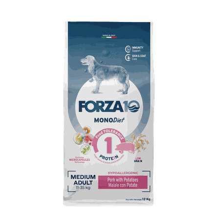 FORZA10 Monodiet Medium Adult Ar Cūku Un Kartupeļiem, Suņiem sausā barība, 12 kg