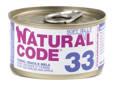 NATURAL CODE 33 Tuncis, Jūras karūsa, Āboli konservi kaķiem, 85 g