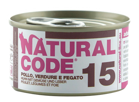 NATURAL CODE 15 Vista, Dārzeņi Un Aknas konservi kaķiem, 85 g