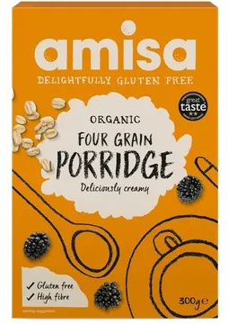 AMISA Organic Gluten Free 4 Grain biezputra, 300 g