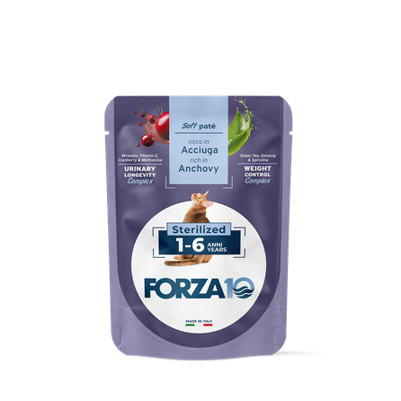 FORZA10 BotaniCAT Sterilizētiem Kaķiem 1-6 g., Ar Anšoviem, Mīkstā pastēte, 80 g
