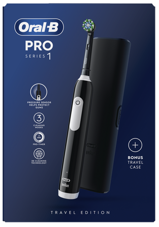 ORAL-B Pro 1 Black ar ceļojumu futrāli elektriskā zobu birste, 1 gab.
