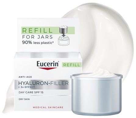 EUCERIN Hyaluron-Filler +3x Effect  SPF 15 (Refill) Sausai Ādai sejas krēms, 50 ml