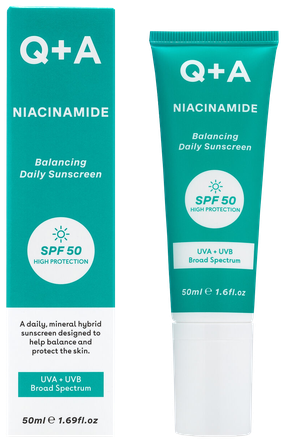 Q+A Niacinamide Balancing SPF50 saules aizsarglīdzeklis, 50 ml