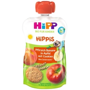 HIPP ābolu, persiku, banānu, no 1gada biezenis, 100 g