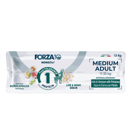 FORZA10 Monodiet Medium Adult Ar Briedi Un Kartupeļiem, Suņiem sausā barība, 12 kg