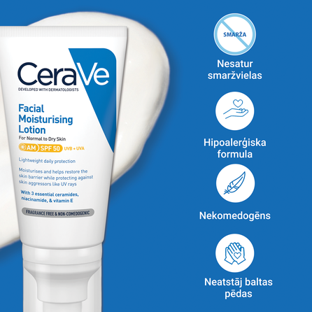 CERAVE Moisturising SPF 50 sejas krēms, 52 ml