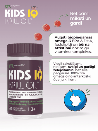 LYL  Kids IQ Krill Oil Ar Augļu Garšu košļājamās pastilas, 30 gab.