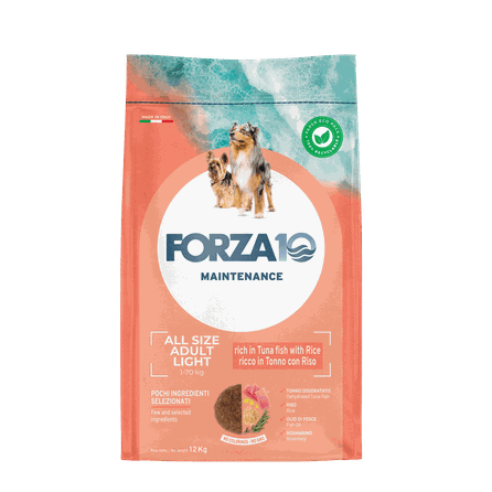 FORZA10 Maintenance Adult All Size Light Ar Tunci Un Rīsiem, Suņiem sausā barība, 12 kg