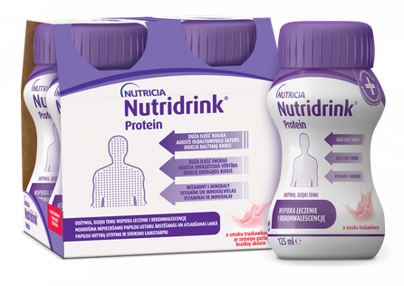 NUTRICIA Nutridrink Protein ar zemeņu garšu 125 ml, 4 gab.